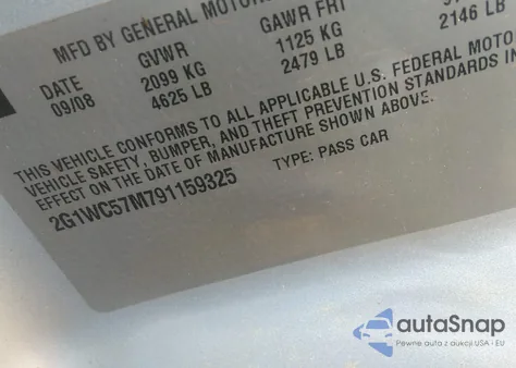 2009 Chevrolet Impala Lt from USA, damaged, VIN 2G1WC57M791159325